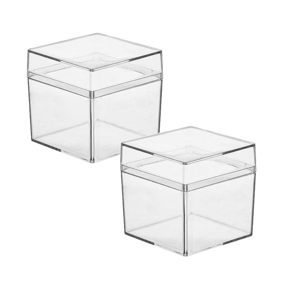 2 Pcs Small Acrylic Box, Clear Acrylic Box with Lid, Square Candy Containers for Party Favors Small Square Cube Storage Candy Box for Pill Tiny Earring Jewelry Herb Bead Gifts