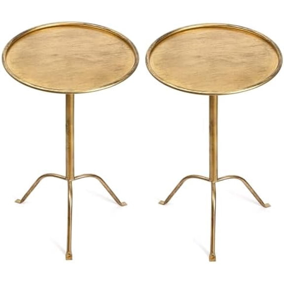 2 Pcs Small Bronze Pedestal Side Table  21.25" Tall Metal Martini Table for Bedroom, Living Room, or Office  Round Accent Cocktail End Table