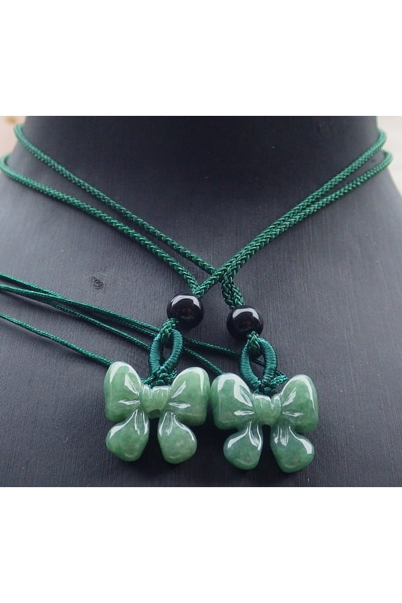 2 Pcs Small Certified Green Burma 100% Natural A Jade jadeite Pendant Butterfly Knotted Necklace 672647 TN
