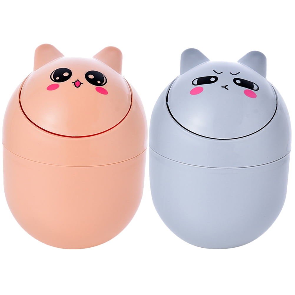 2 Pcs Small Desk Trash Can Cute Mini Bin Plastic Garbage Bucket Bedside