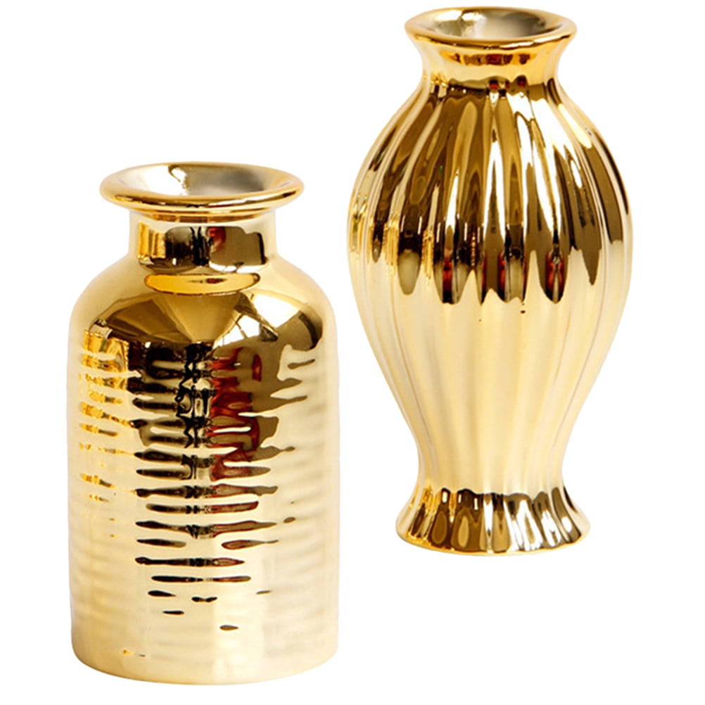 2 Pcs Small Golden Vase Decor Ceramic Vases for Flowers Plated Roses White Porcelain