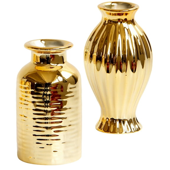 2 Pcs Small Golden Vase Decor Ceramic Vases for Flowers Plated Roses White Porcelain