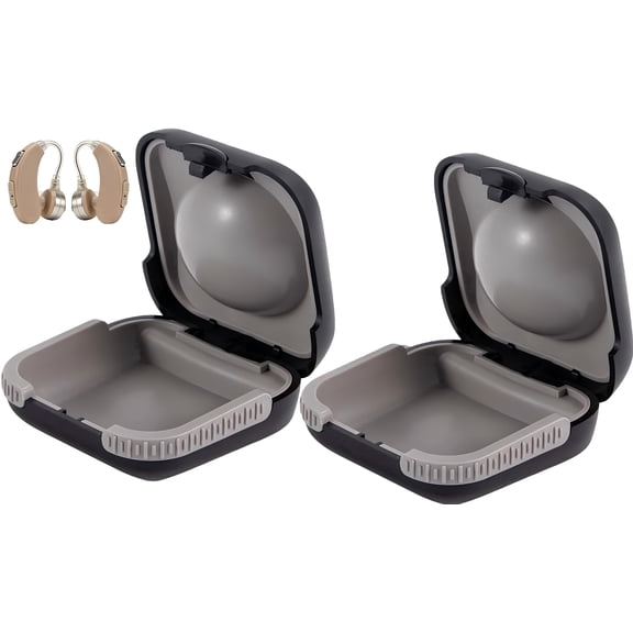 RUIFUU 2-Pack Hearing Aid Case Small Hard Shell Travel Storage Box Waterproof Portable Organizer Container Drop-Resistant and Durable Black