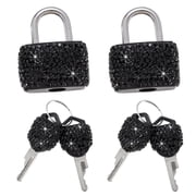2 Pcs Small Locks with Keys Tiny Luggage Locks Case Padlock Storage Lockers Padlock Mini Diary Padlock Metal Lock with Diamond Bling Padlock for Jewelry Storage Box Backpack, Black, Topboutique