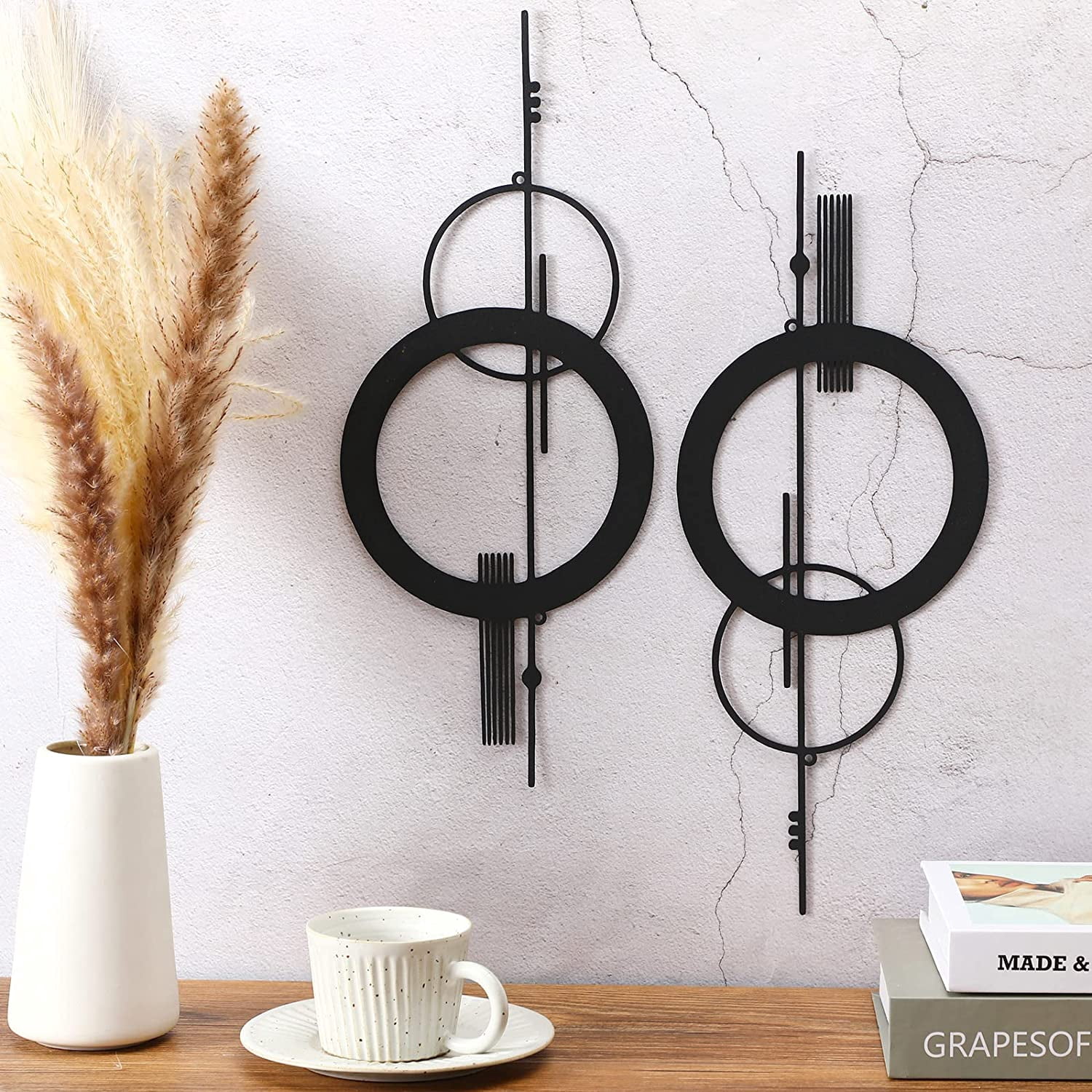2 Pcs Small Metal Abstract Wall Art 15.7 Inch Black Metal Geometry Wall ...