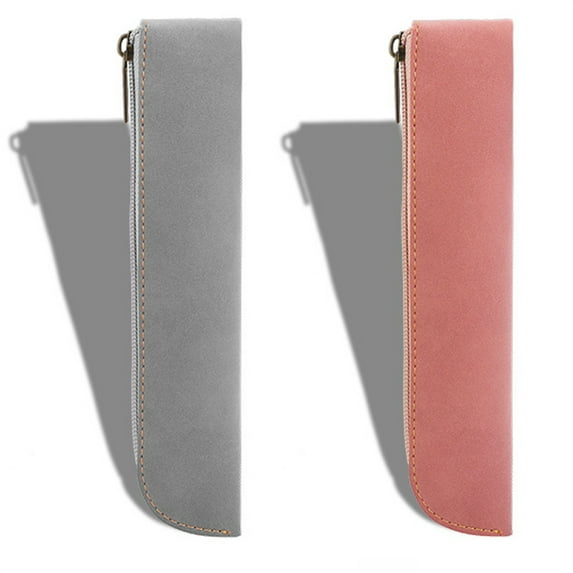 2 Pcs Small Pencil Case with Zipper,Happon Leather Pencil Pouch Waterproof Organizer Storage Bag,Cosmetic Zipper Pouch Portable Makeup Bag for Travel Business Office(Pink+Grey)