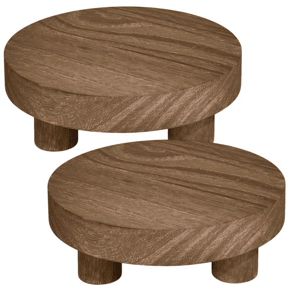 2 Pcs Small Round Wood Riser Stand, Solid Display Shelf with Tripod Base, Natural Wooden Pedestal for Flower Pots, Candle Holders, Bathroom Storage, Home Decor Items, Artistic Presentation