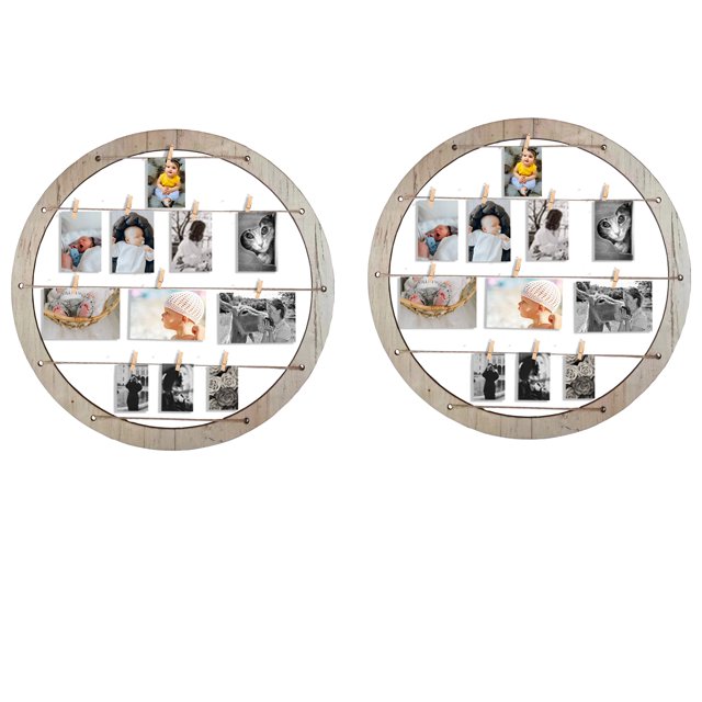 2 Pcs Small Round Wooden Picture Frames, Farmhouse Hanging Display