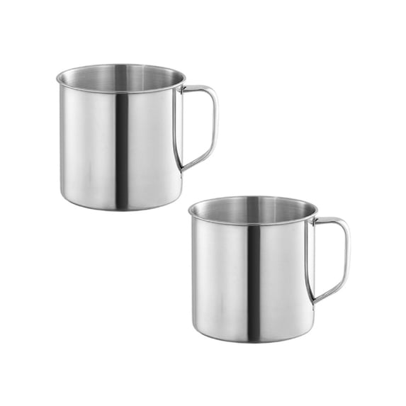 2 Pcs Small Stainless Steel Coffee Cup with Handle Outdoor Camping Hiking Tea Mug Cup Mini Cup Great for Drinking Tea Coffee and Milk, 2.95x2.76 Inch, Silver