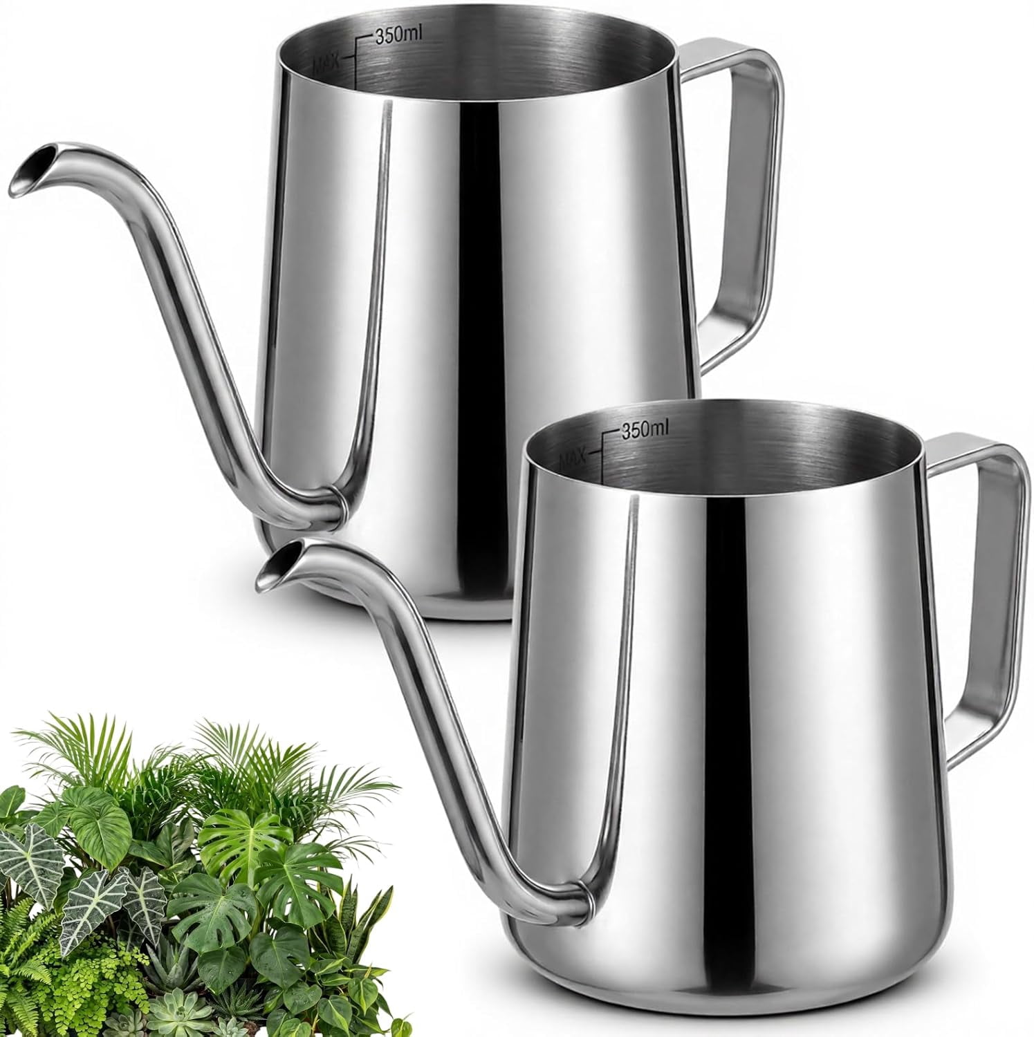 2 Pcs Small Watering Can for Indoor Plants, 12 Oz/350 ml Mini Plant Pot with Long Spout and Scale 304 Stainless Steel Tiny Watering-can Outdoor Plants Garden(Sliver)