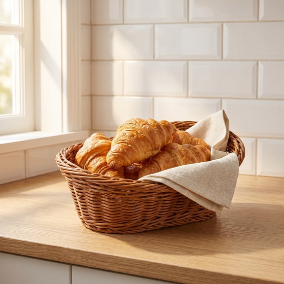 2 Pcs Small Wicker Basket, Rustic Handwoven Oval Bread & Fruit Holder, Sturdy Natural Storage for Fall Kitchen & Picnic