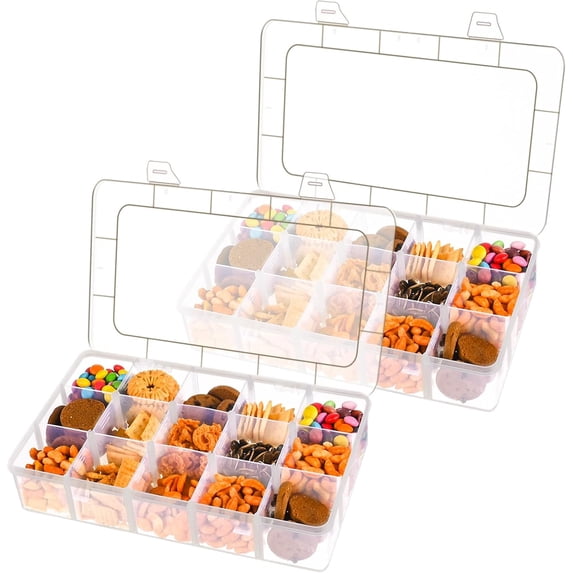 2 Pcs Snackle Box Container with Dividers Plastic Snack Box Serving ...