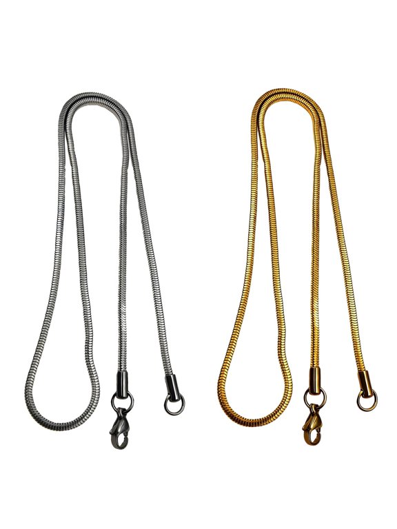 2 Pcs Snake Bone Chain Necklace Set, Gold & Steel, 21.7 in /55 cm Chunky Chain Necklace, Titanium Steel Necklaces for Women