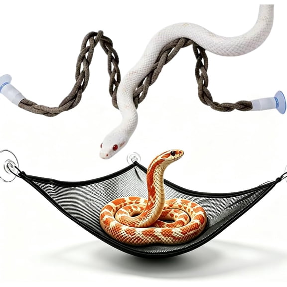 2 Pcs Snake Enrichment Toys, Snake Climbing Rope and Triangular Hammock Set, Reptile Climbing Accessories for Ball Python, Corn Snake, Snake Tank Decor