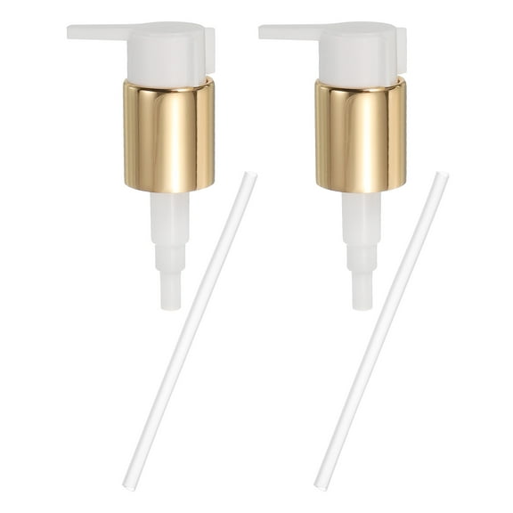 2 Pcs Soap Dispenser Pump Heads, Hand Soap Dispensers Top Pumps Replacement Clip-on Pumphead for Standard 24/410 Neck Size Bathroom Lotion Shampoo Bottle, Gold White
