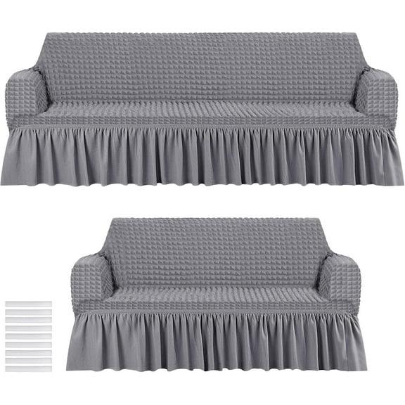 2 Pcs Sofa Slipcover Set for Couch Cushion Couch Cover with Skirt Durable Washable High Elastic Stretchable Furniture Covers for Sofa Loveseat Arm Chair(Gray)