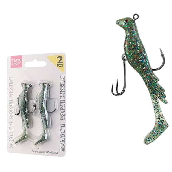 2 Pcs Soft Bait Lures T-Tail Rolled Tail Soft Bait with Built-in Sequins Night Light, High Performance Fishing Lures for Freshwater Lakes Rivers Ponds, 3.1"