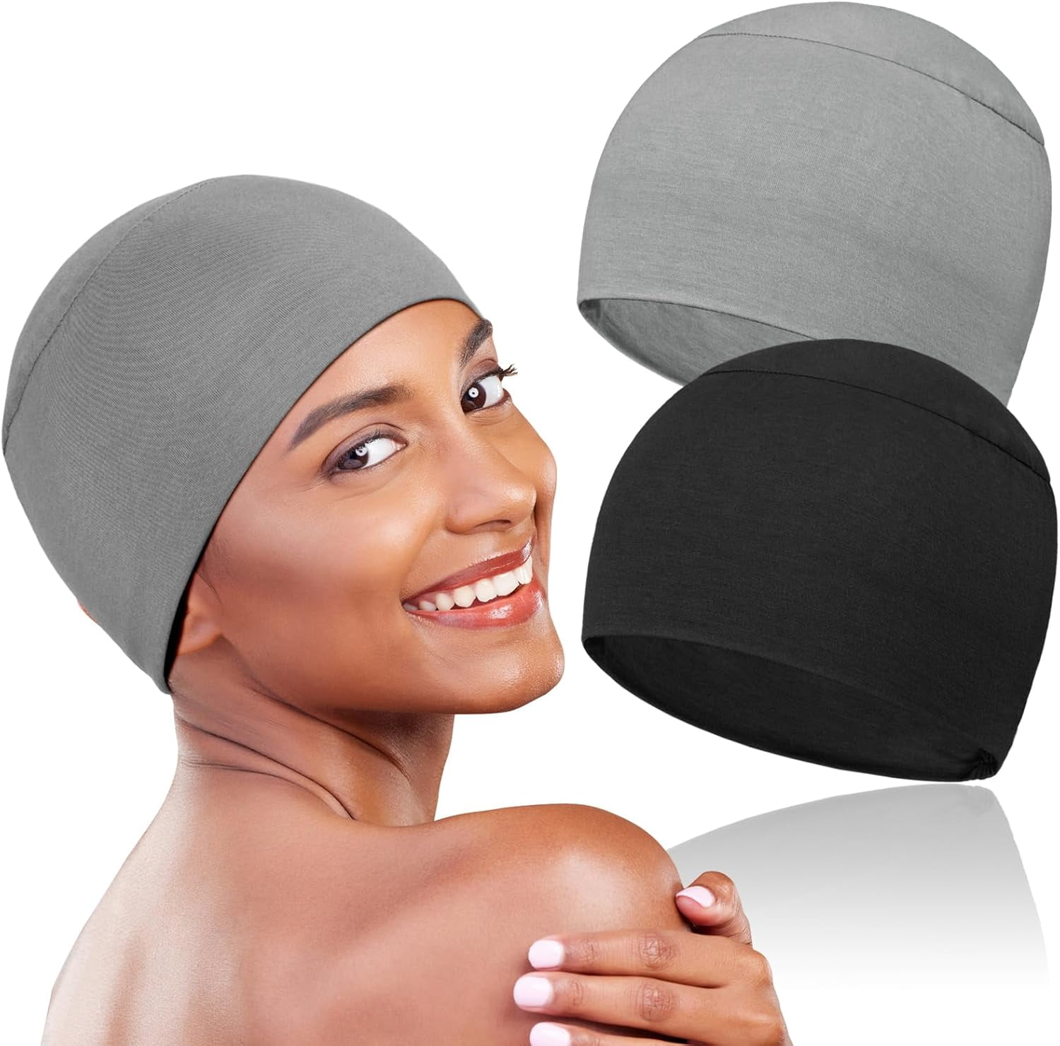 6 Pack Cotton Chemo Turban Headwear Beanie for Women Hair Loss Soft Elastic Cap 4 Pcs Cotton Beanie Turban Headwear for Women Soft Cancer  main image 2