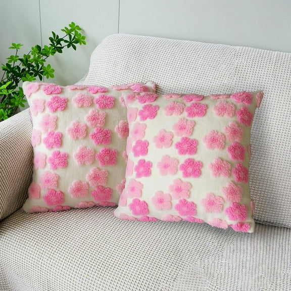 2 Pcs Soft Decorative Throw Pillow Covers 18x18 Cute Faux Fur Plush Pillow Covers Square Jacquard Pillowcase Cushion for Sofa Bedroom Living Room Christmas Outdoors Pink