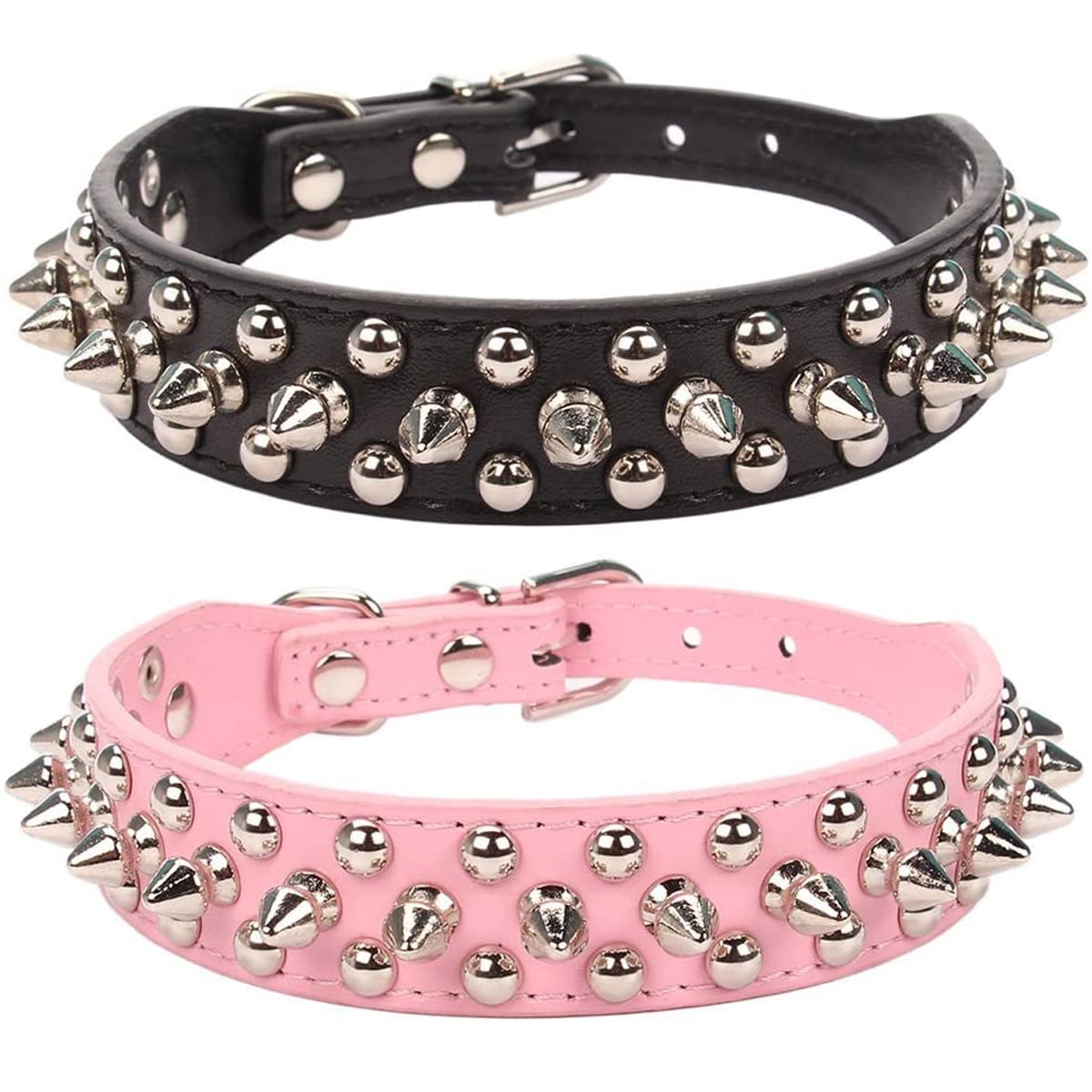 Cool Pet Collars,10 Pcs Soft Faux Leather Spiked Dog Collar with Rivets and Studs Puppy Collars Adjustable for Small Medium Large Dogs for Pet Big