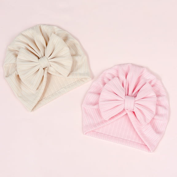 2 Pcs Soft Turban Hats with Bow Donut Nursery Caps Beanies Bonnets for Baby Girls Newborns Infants Toddlers