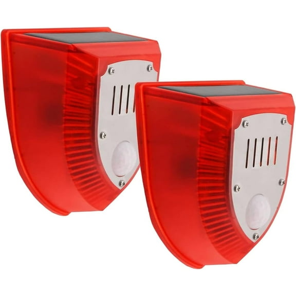 2 Pcs Solar Alarm Motion Detector with Sound Outdoor Motion Sensor 129db Barking Dog Strobe Light Gunshot Sound Alarm Detector Noise Maker Warning Lamp for Home Villa Yard Farm