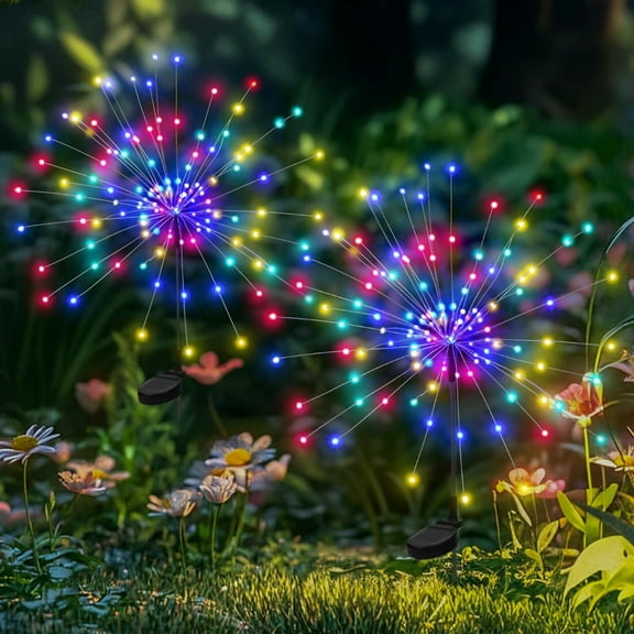 2 Pcs Solar Garden Lights Solar Firework Lights, 120 LED Solar Powered String Light 2 Modes Twinkling Solar Lights for Garden, Wedding, Party, Patio(Multicolor)