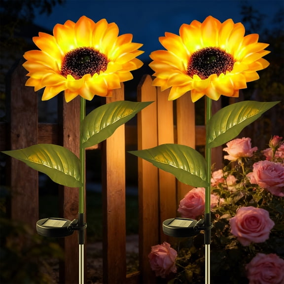 2 Pcs Solar Lights, Outdoor LED Stake Light, Waterproof Solar Powered Flowers Stake Lighting