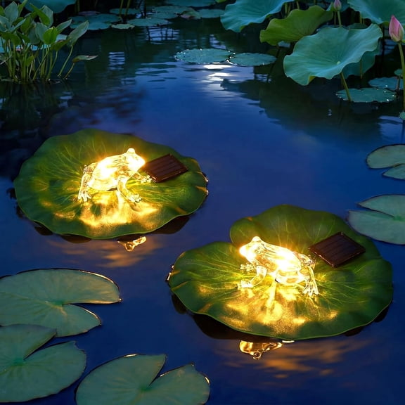 2 Pcs Solar Pond Lights Floating Frog Lights with Warm White LED, Waterproof Battery Operated for Garden, Pond, Pool and Outdoor Decor, 7 Inch