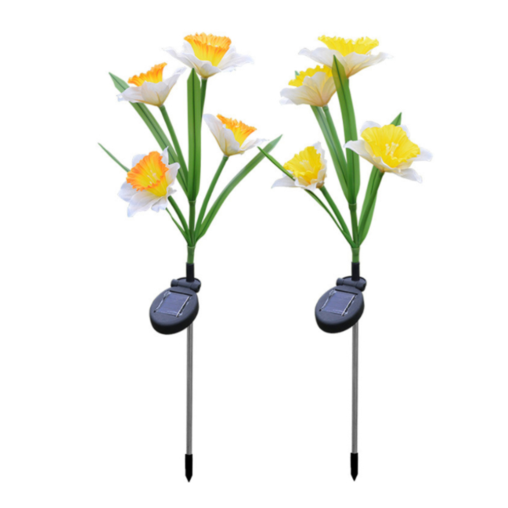 2 Pcs Solar Power LED Simulation Daffodil Flower Floor Light Outdoor
