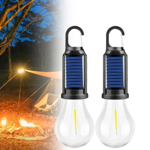 2 Pcs Solar Rechargeable Hooked LED Camping Light, Solar Tent Lights USB Rechargeable