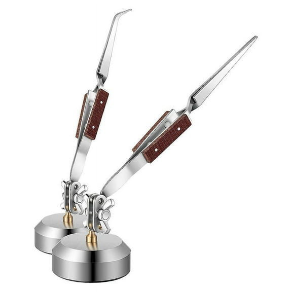 2 Pcs Soldering Tweezers Set with Base 360 Rotation for Jewelry Making, Welding, Repairing,2 x Third hand tweezers,Silver