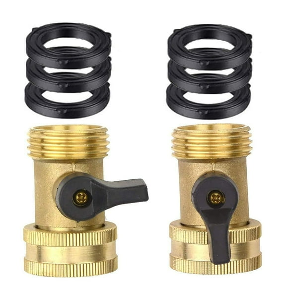 Thsue 2 Pcs Solid Brass Garden Hose Shut-Off Connector With 6 Pcs Extra Washer