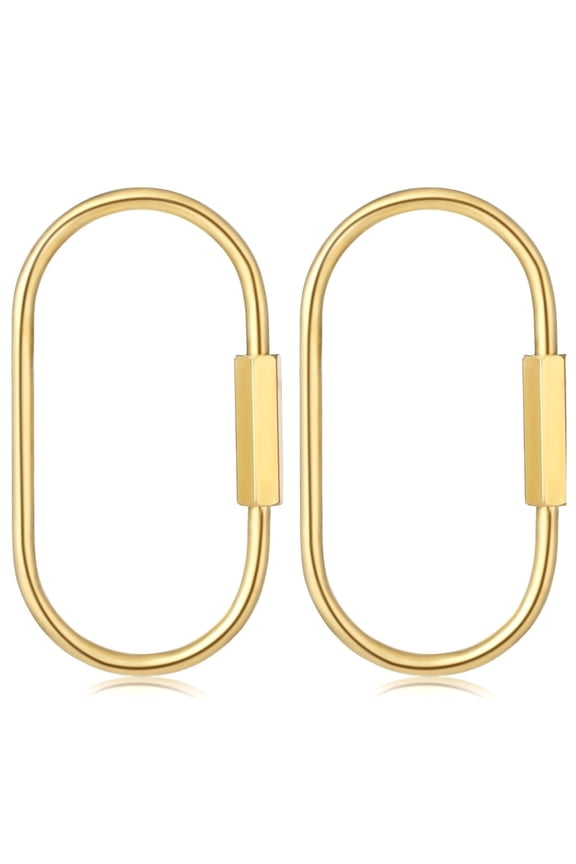 2 Pcs Solid Brass Key Ring Gold Screw Lock Clip Oval Keychain Holder 2.36 Inch