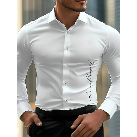 2 Pcs Solid Color Long Sleeve Dress Shirts For Men Long Sleeve Button Down Shirts Formal Business Shirt White M