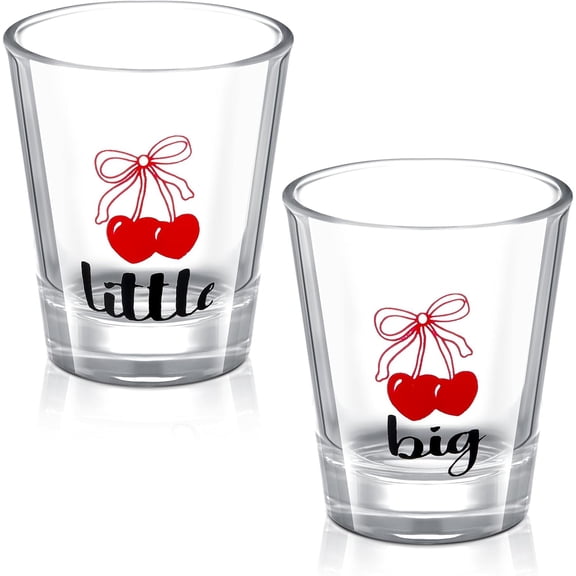 2 Pcs Sorority Little Shot Glasses with Thick Base Big Little Sorority Gifts 2 oz Tequila Shot Glasses Mini Clear Glass Cups for Drinking Glassware Party Favors(Elegant Style)