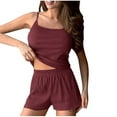 thumbnail image 1 of 2 Pcs Spaghetti Strap Pajamas for Women Set U Neck Sleeveless Shirts High Waisted Put On Strech Shorts Loose Fitted Boxer Shorts Summer Outfits for Women Two Piece Sleepwear, 1 of 5