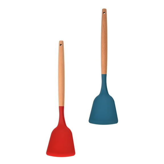 DEMACRIO Kitchen Spatula Wood Handle Non-stick 2Pcs 12.58X3.14X0.79in Red