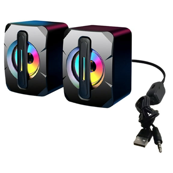 2 Pcs Speaker USB Subwoofer Light Emitting Mini Computer Speaker Mobile Phone Laptop Desktop Speaker HiFi Stereo Speaker