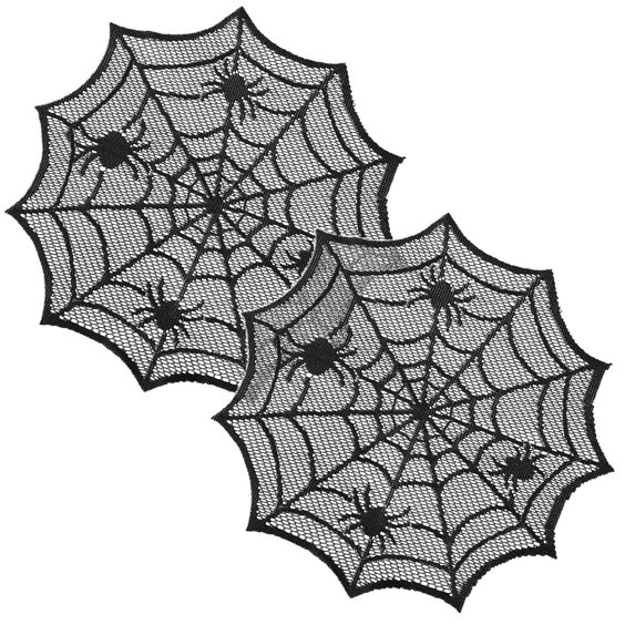 2 Pcs Spider Web Halloween Table Placemats Black Laces Cobwebs Table Mats Halloween Spider Web Placemats Non-Slip Heat Insulated Black Web Dinner Place Table Mat for Halloween Party, 11.81", Black
