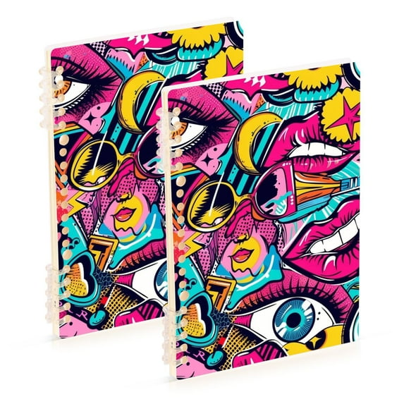 2 Pcs Spiral Notebooks 60 Sheets 120 Pages A5 Journal Notepad 8.3x5.7 Inch Thick Adjustable College Ruled Paper Hip Hop Graffiti