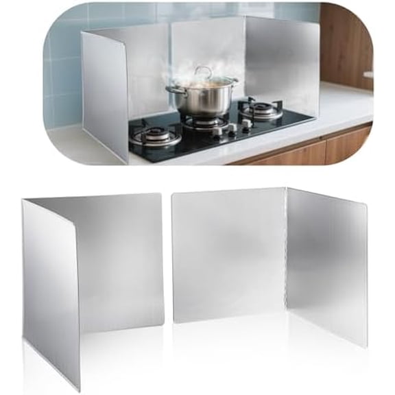 2 Pcs Splatter Guard Grease Splatter Screens Stainless Steel 2 Sided Foldable Splash Metal Panel Backsplash Protector for Cooking$$Home Decor, Kitchen, & Other
