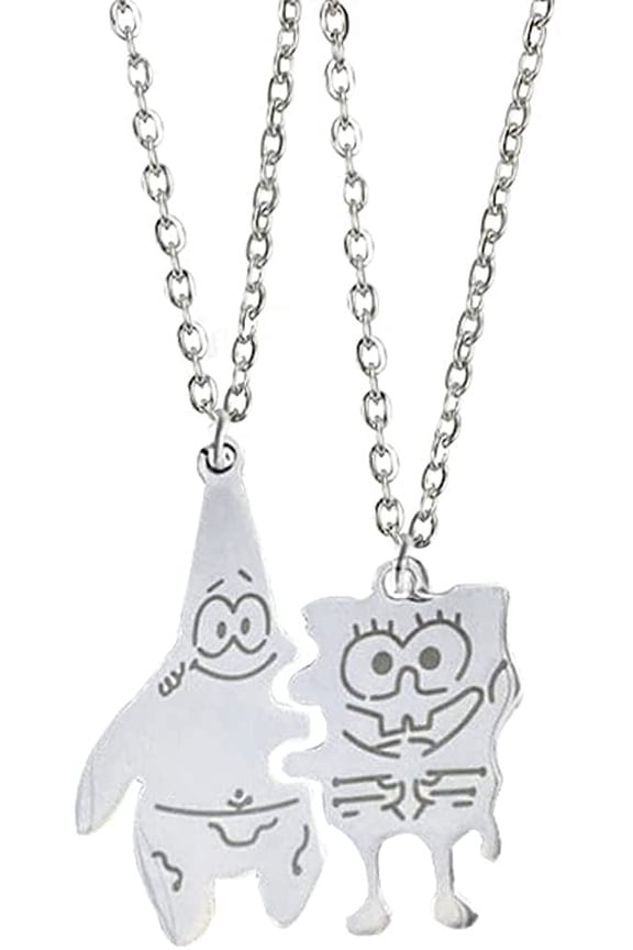 2 Pcs Sponge Necklace Best Friend Friendship Cute Funny Hiphop Pendant Necklace Set for Couples Friends Graduation Gifts