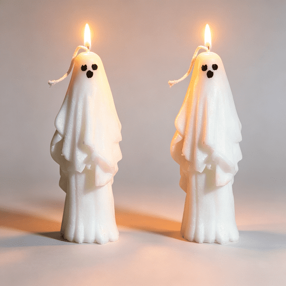 2 Pcs Spooky Halloween Themed Soy Wax Candles, Ghost‑Style Decorative Tabletop Ornament, Atmospheric Home Accent for Halloween Parties, Gothic Styling and Holiday Table Centerpieces