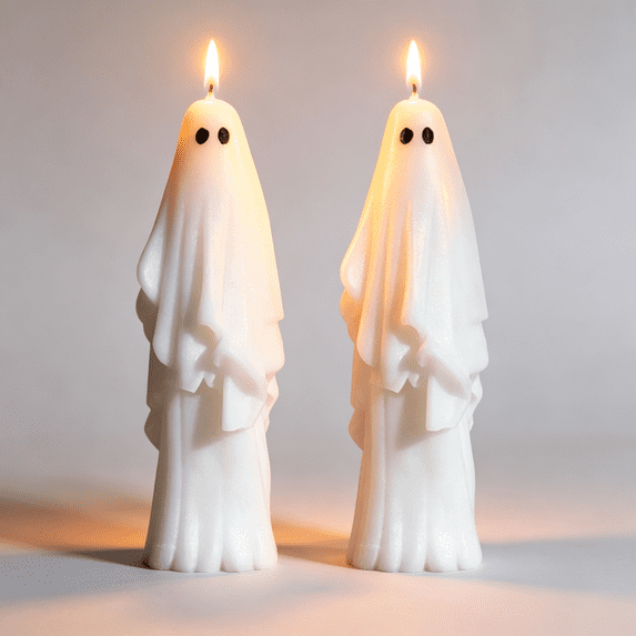 2 Pcs Spooky Halloween Themed Soy Wax Candles, Ghost‑Style Decorative Tabletop Ornament, Atmospheric Home Accent for Halloween Parties, Gothic Styling and Holiday Table Centerpieces