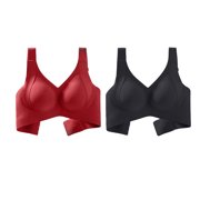 2 Pcs Sports Bras for Women Ribbed Wireless Support Bra Female Seamless Everyday Bra Padded Workout Cropped Tank Top for Yoga Fitness
