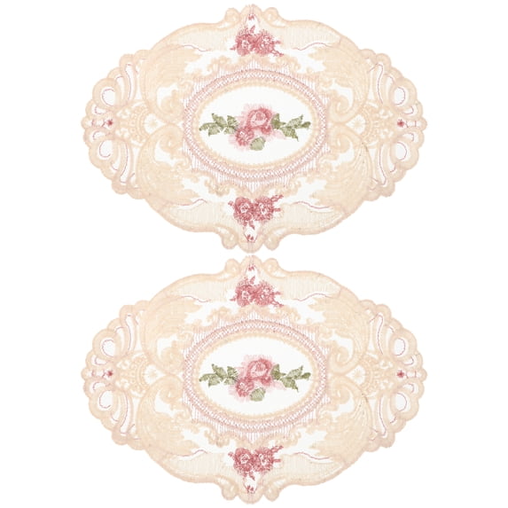 2 Pcs Spot Decoration Lace Placemat 23.00X16.00X0.10CM Beige
