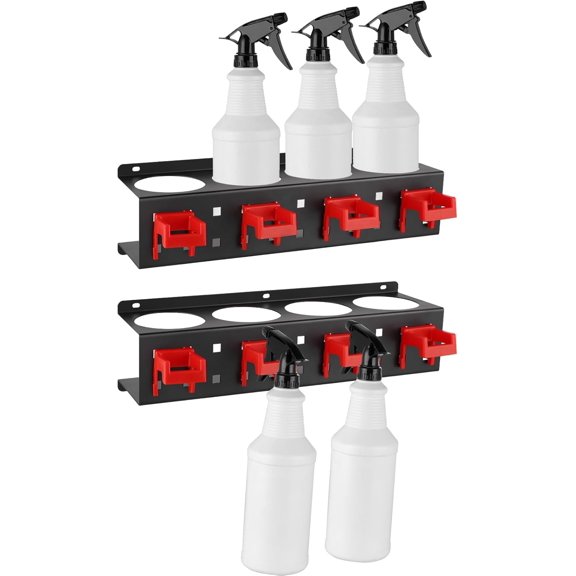 2 Pcs Spray Bottle Holder Wall Mount, Detailing Bottle Organizer, Spray Bottle Rack with 4 Holes and 4 Hooks