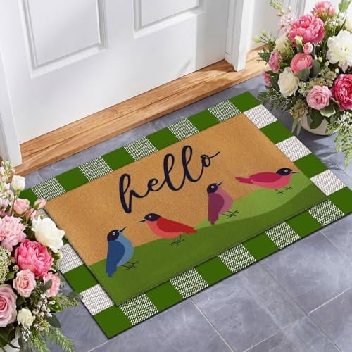 2 Pcs Spring Coir Doormats Bird Welcome Outdoor Door Mats Layered Front Door Rugs Non Slip Floor Mats for Porch Entryway Indoor Outdoor Decor