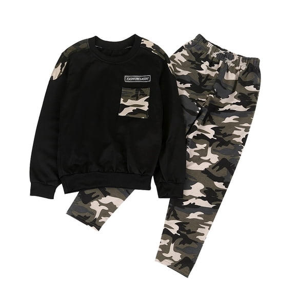 2 Pcs Spring Fall Baby Boy Clothing Outfit Camouflage Pattern Long Sleeve Casual T-shirt Tops Trousers Outfits Set